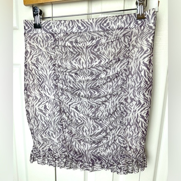 New FREE PEOPLE Romi Mesh Mini Skirt Zebra Animal Print Ruffle Ruched FP Purple - Picture 2 of 10